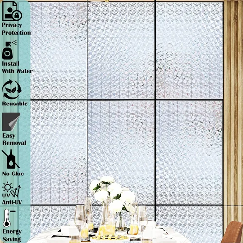 Miniatura 7 de Niviy Película de Privacidad para Ventanas con Patrón de Diamante 3D, Vinilo No Adhesivo con Adherencia Estática, Película Decorativa para Ventanas