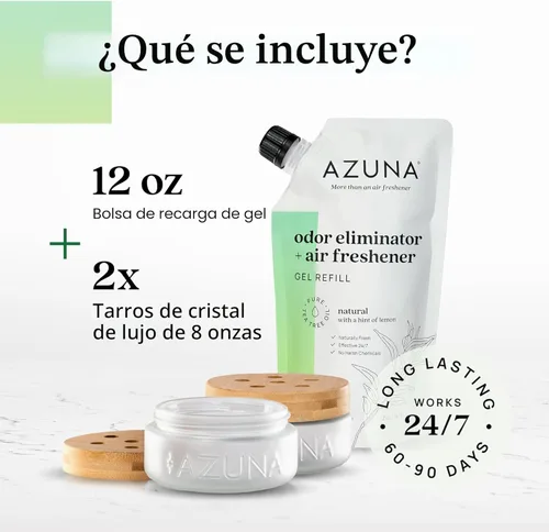 Miniatura 6 de Azuna Ambientador y eliminador de olores para olores fuertes El kit de 2 habitaciones incluye (2) frascos de vidrio de lujo vacíos de 8 onzas y 12