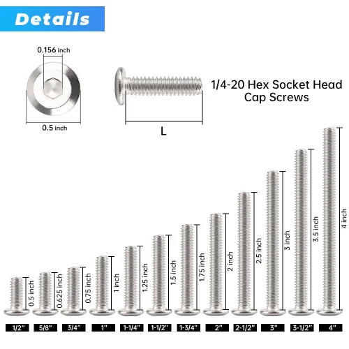 Miniatura 5 de Glvaner Tornillos de unión de 1/4"-20 x 1-1/4, tornillos de conexión, tornillos de cabeza hueca, rosca completa de acero inoxidable 304, 25