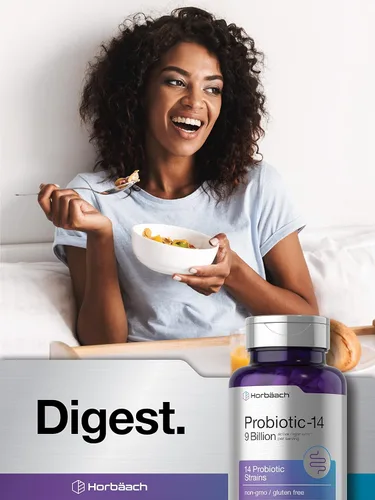 Miniatura 6 de Horbäach Probióticos para mujeres y hombres 14 cepas para la salud digestiva 9 mil millones de UFC 90 cápsulas Suplemento sin OMG y sin