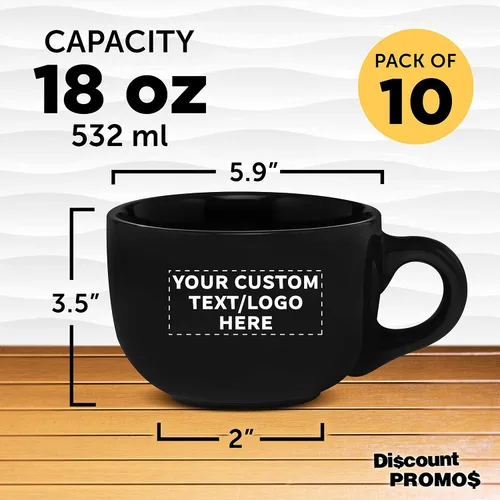 Miniatura 5 de Juego de 10 tazas de capuchino de cerámica personalizadas, 18 onzas, paquete a granel, perfectas para café, té, espresso, cacao caliente y otras