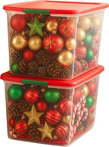 Miniatura 10 de HOMZ - Paquete de 6 contenedores organizadores de plástico para vacaciones con tapas, 64 cuartos de galón, transparente/rojo - Contenedores