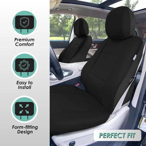 Miniatura 2 de Fundas para asiento de PU para carro de 3 filas FH Group FH-PU002, compatibles con airbag y división de asientos Negro