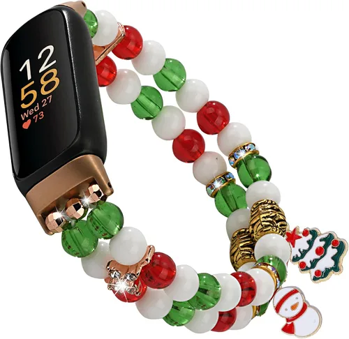 Miniatura 12 de Wongeto Compatible con correas Fitbit Luxe, pulsera elástica de perlas estirable de moda hecha a mano para mujeres, correa de reemplazo