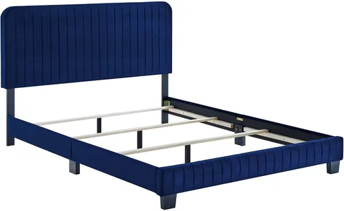 Miniatura 4 de Modway Celine Channel - Cama de terciopelo de alto rendimiento, tamaño Queen, color azul marino