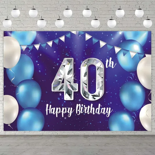 Cartel de feliz cumpleaños número 40, decoraciones de fondo, globos, estrellas, confeti de cristal, decoración temática para hombres o mujeres,