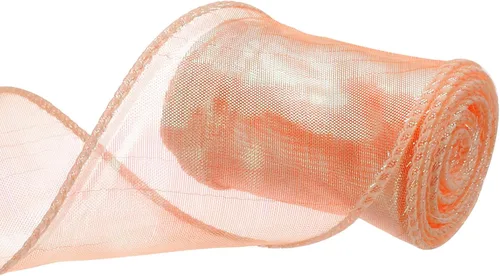 Miniatura 48 de MECCANIXITY - Cinta de organza con cable de 1 1/2" de ancho, brillante, transparente, con brillo irisado en tonos pastel, cinta de gasa para Beige