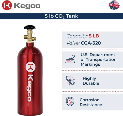 Miniatura 3 de Kegco Elite Series - Kit de grifo de barril de extracción directa con tanque de CO2 rojo de 5 libras