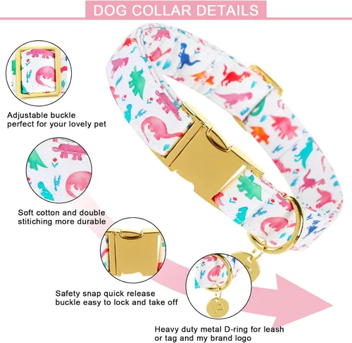 Miniatura 3 de Collar de perro de algodón de dinosaurio con hebilla de metal, collar de regalo para niñas o niños pequeños, medianos y grandes, lindos collares