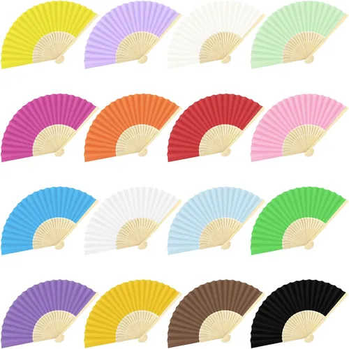 durony 16 abanicos de papel multicolores de bambú plegables de bambú para bricolaje, regalo de boda, fiesta, decoración del hogar