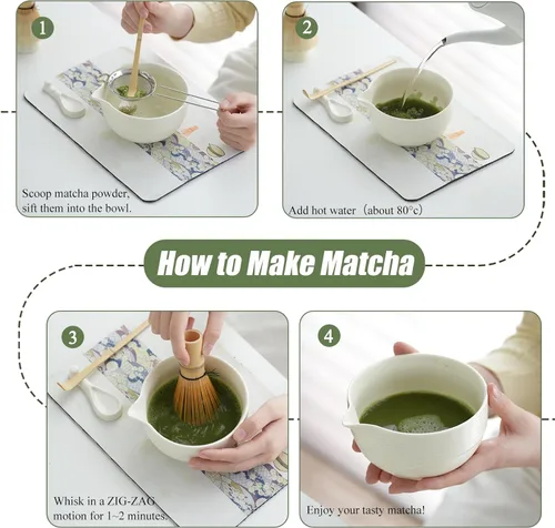 Miniatura 5 de Clay&Fire Juego de batidor de matcha, juego de matcha de cerámica, cuenco de matcha con asa y batidor, juego de té matcha de 9 piezas para amantes