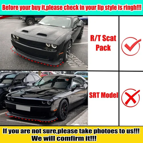 Miniatura 2 de Divisor Protector de Labio de Parachoques Delantero Cubierta Pieza de Repuesto para Dodge Challenger Scat Pack R/T GT SRT 2015-2023 No para Plus