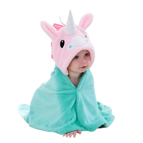 Miniatura 17 de TONWHAR Manta con capucha de cara de animal para bebés y niños de 0 a 4 años, manta de felpa para después del baño (conejo)