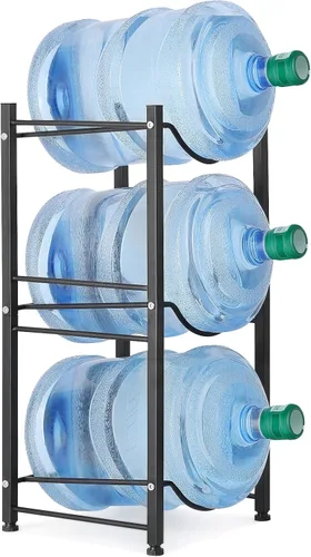 MOOACE Estante para jarra de agua de 3 niveles, soporte desmontable para botella de agua de 5 galones para cocina, oficina, hogar, color negro