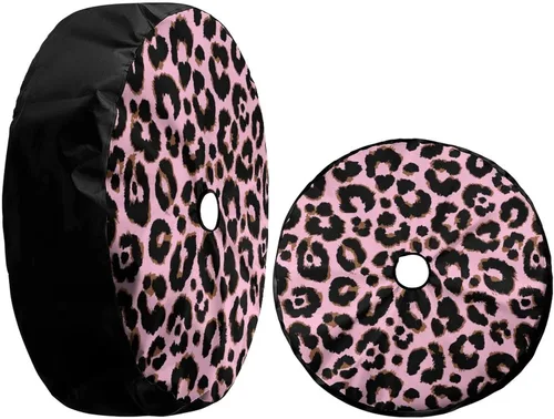 Miniatura 3 de Funda para neumático de repuesto rosa leopardo con orificio de cámara de respaldo para remolque, RV, SUV y muchos vehículos, 17 pulgadas
