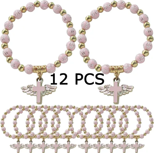 Miniatura 2 de WE 12 pulseras de cruz de ala de ángel para niña, recuerdo de bautizo/recuerdo de bautizo