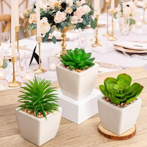 Miniatura 6 de Briful 3 suculentas falsas para decoración de bandejas escalonadas de granja, plantas artificiales más pequeñas, plantas artificiales en maceta, 3