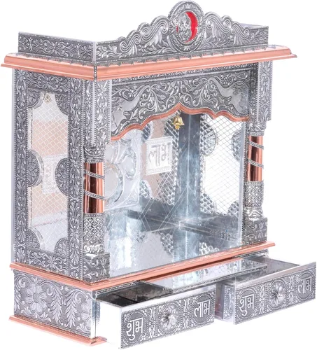 Miniatura 3 de Mandir de plata para el hogar - cobre oxidado - sin puerta (mediano)