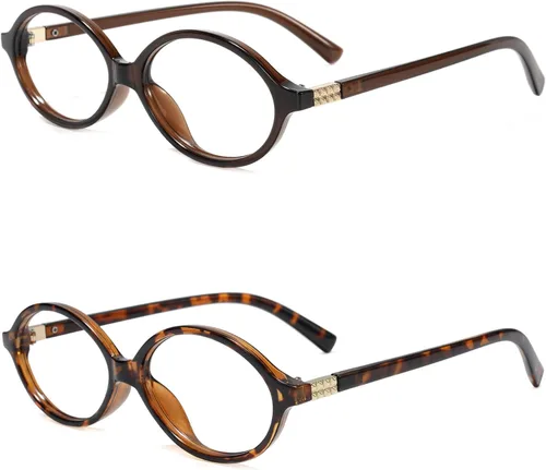 Miniatura 17 de Slocyclub - Lentes de bloqueo de luz azul de moda ovaladas para mujeres y hombres, anteojos vintage con armazón pequeño ovalado retro, Whiskey