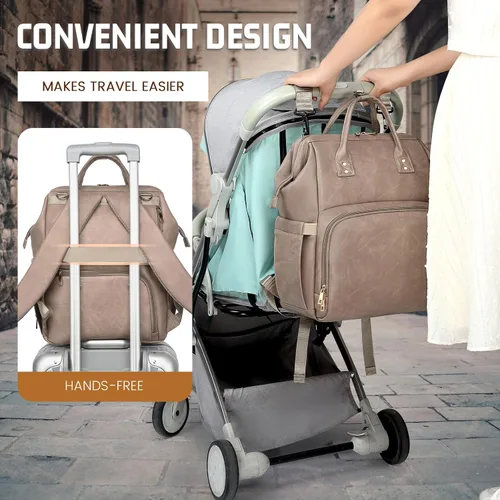 Miniatura 5 de ROSEGIN Mochila para pañales de cuero vegano de alta calidad con cambiador impermeable - Costuras y cremalleras reforzadas, bolsa de bebé para niño
