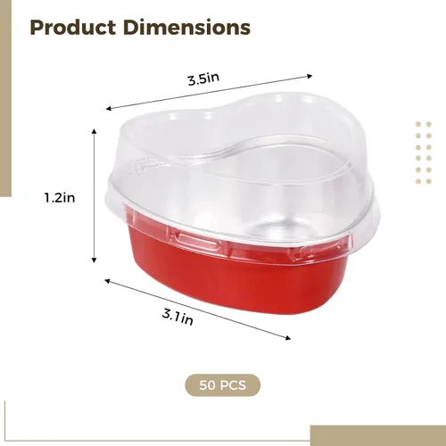 Miniatura 5 de 50 mini moldes para pasteles con tapas, mini latas para tartas, moldes de papel de aluminio en forma de corazón con tapas, recipiente para tartas