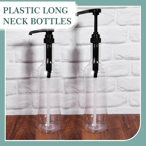 Miniatura 3 de Maxdot 2 piezas botellas de jarabe de 25 oz con bomba, botellas de cuello largo, dispensador de bomba de jarabe de plástico para accesorios de bar