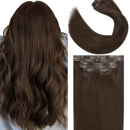 Miniatura 18 de Lacer Hair Glam - Extensiones de cabello humano con clip, sin costuras, color negro hueso, 4.33 oz, 7 unidades, 20 pulgadas, con clip de trama