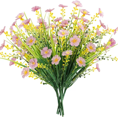 MACTING Flores artificiales para exteriores, 6 paquetes de flores falsas resistentes a los rayos UV que no se decoloran, plantas de imitación para