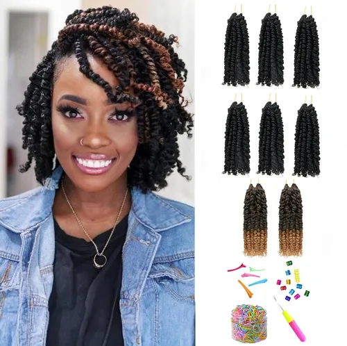 Miniatura 84 de Cabello de Ganchillo Pre-Retorcido Passion Twist para Mujeres Negras y Niños, Cabello Passion Twist Pre-Enrollado Trenzas Bohemias 4 Pulgadas 8