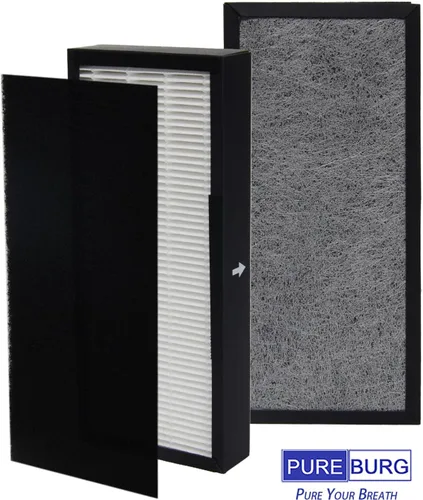 Miniatura 4 de PUREBURG Filtro de repuesto compatible con purificadores de aire Alen T100 T300, paquete de 2 unidades H13 HEPA y prefiltro de carbón activado Air