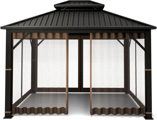 Miniatura 3 de Mosquitera Universal de Repuesto para Gazebo – Hugline 10' x 10' Pantalla de Malla para Exteriores de 4 Paneles con Cortina Lateral con Cremallera