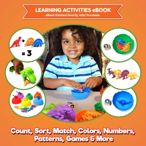 Miniatura 5 de Juego de clasificación y conteo de dinosaurios jumbo, juguetes educativos de dinosaurios para niños de 3, 4, 5 años con 54 manipuladores