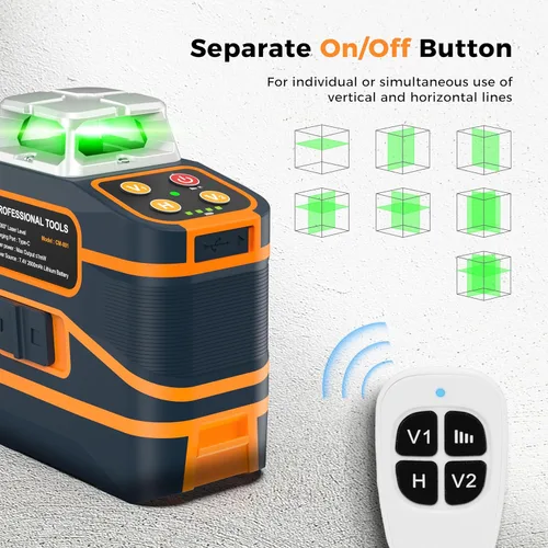 Miniatura 4 de CIGMAN Nivel láser CM-801 Nivel láser autonivelante 3 x 360 ° 3D Línea cruzada verde para decoración y colgar cuadros con dos baterías recargables