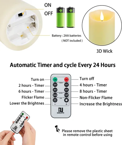 Miniatura 2 de Velas parpadeantes sin llama, velas que funcionan con pilas con control remoto y temporizador, duran más de 1000 horas, mecha 3D, vela LED eléctrica