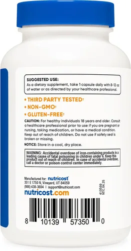 Miniatura 4 de Nutricost Hierro quelado (de Ferrochel) 18 mg, 240 cápsulas - Suplemento de quelato de hierro sin gluten y sin OMG
