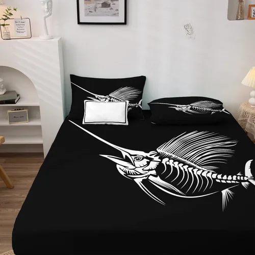 Miniatura 3 de Swordfish Sábanas tamaño individual – Juego de sábanas de animales marinos para niños y niñas, juego de sábanas en blanco y negro, microfibra suave