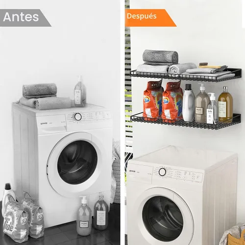 Miniatura 7 de WALMANN Paquete de 2 estantes de pared de garaje, estantes de almacenamiento de pared de 23.5 x 12 pulgadas para garaje, armario, lavandería, Negro