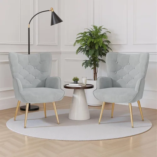 Miniatura 10 de Nalupatio Silla de Acento Moderna de Mediados de Siglo, Sillas Tapizadas en Cuero PU con Botones Capitoné, Sillón de Lectura con Respaldo Alto