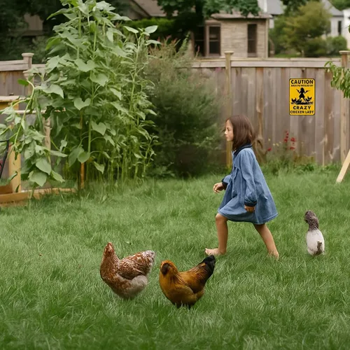 Miniatura 5 de Smilelife Regalos Divertidos de Pollo Precaución Área Patrullada Por Una Loca Señora de los Pollos Letrero de Hojalata para Hogar Granja Gallinero