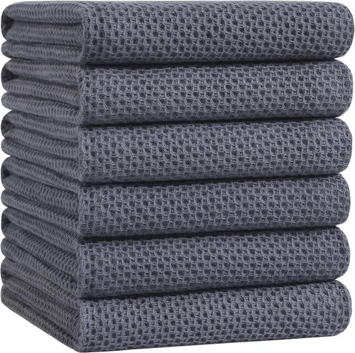 Miniatura 166 de Homaxy Paños de cocina de 100% algodón con tejido de gofre, ultra suaves, absorbentes, de secado rápido, 12 x 12 pulgadas, paquete de 6, amarillo