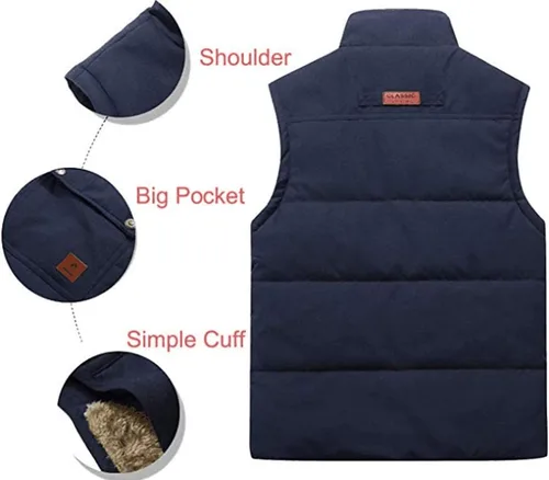 Miniatura 2 de XinYangNi Men's Winter Warm Outdoor Padded Puffer Vest Thick Fleece Lined Sleeveless Jacket