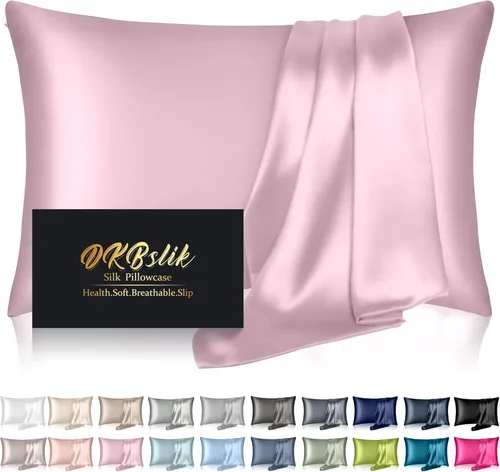 Miniatura 21 de Funda de almohada de seda para cabello y piel, fundas de almohada de seda de morera tamaño estándar, anti-acné, refrescante para dormir, seda Rosa