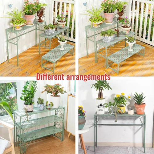 Miniatura 7 de Sungmor Soporte de metal para plantas – Estante de exhibición plegable de 3 niveles – Organizador de almacenamiento de macetas para múltiples
