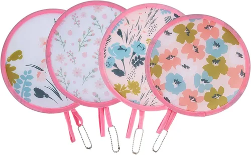 Miniatura 16 de Ventilador de mano plegable redondo de 4 estilos de flores de animales, ventilador plegable japonés plegable de mano, ventilador de refrigeración