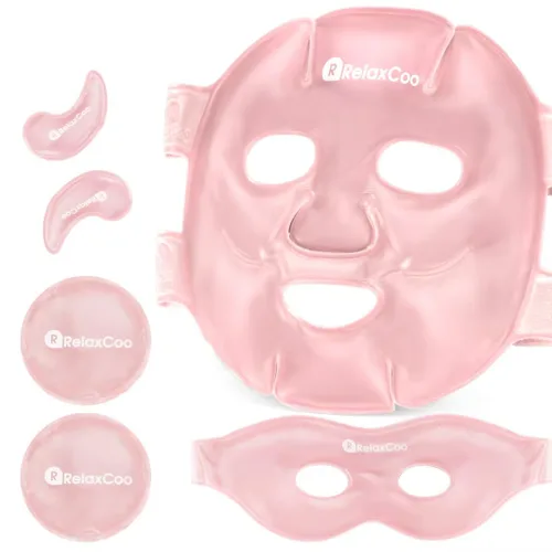 Miniatura 7 de RelaxCoo Máscara de hielo para cara y ojos para ojeras e hinchazón, compresa fría y caliente, paquete de mascarilla facial de gel frío refrescante