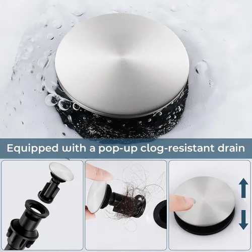 Miniatura 5 de FGKQ Grifo de Baño de Níquel Cepillado 3 Agujeros, Grifo de Baño de 8 Pulgadas Generalizado para Lavabo 3 Agujeros de Níquel Cepillado con Líneas