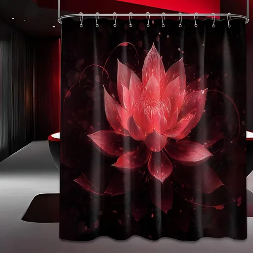 Miniatura 41 de Cortina de ducha con flores de loto negro y azul para decoración de baño, juego de cortinas decorativas de baño con estampado floral, tela