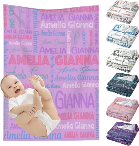Miniatura 20 de Mantas de bebé personalizadas para niñas y niños, mantas de bebé personalizadas con nombre para niños y niñas, regalos personalizados para bebés