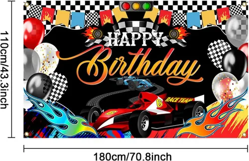Miniatura 2 de Mocsicka Cartel de fondo de cumpleaños con temática de coche de carreras, decoración de fiesta de cumpleaños temática de carreras, suministros