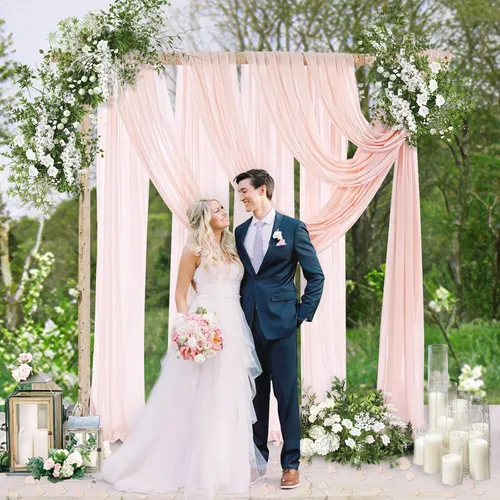 Miniatura 10 de Cortinas de boda con rosas polvorientas, 2 paneles de 6 yardas, cortinas de fondo transparentes para despedida de soltera, arcos de boda